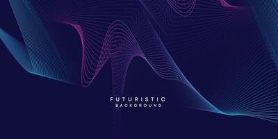 Abstract dark blue digital future technology geometric flowing line background. Purple-navy blue-green gradient smooth wave lines web banner background for cover, flyer, card, header, poster, slide vector