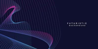 Abstract dark blue digital future technology geometric flowing line background. Purple-navy blue-green gradient smooth wave lines web banner background for cover, flyer, card, header, poster, slide vector