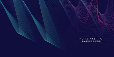 Abstract dark blue digital future technology geometric flowing line background. Purple-navy blue-green gradient smooth wave lines web banner background for cover, flyer, card, header, poster, slide vector