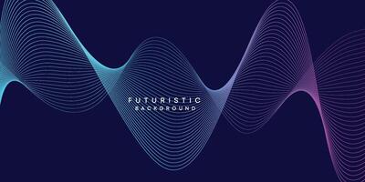 Abstract dark blue digital future technology geometric flowing line background. Purple-navy blue-green gradient smooth wave lines web banner background for cover, flyer, card, header, poster, slide vector