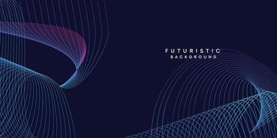 Abstract dark blue digital future technology geometric flowing line background. Purple-navy blue-green gradient smooth wave lines web banner background for cover, flyer, card, header, poster, slide vector