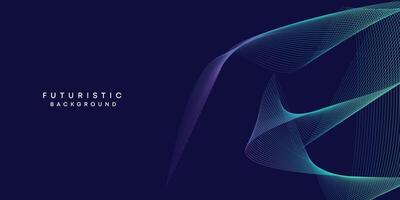 Abstract dark blue digital future technology geometric flowing line background. Purple-navy blue-green gradient smooth wave lines web banner background for cover, flyer, card, header, poster, slide vector