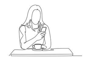 Continuous one line drawing People holding, using mobile phones concept vector