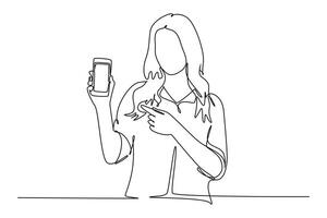 Continuous one line drawing People holding, using mobile phones concept vector