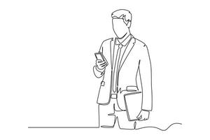 Continuous one line drawing People holding, using mobile phones concept vector