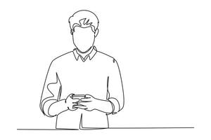 Continuous one line drawing People holding, using mobile phones concept vector