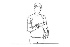 Continuous one line drawing People holding, using mobile phones concept vector