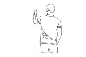 Continuous one line drawing People holding, using mobile phones concept vector