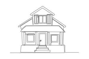 One continuous line drawing of cute house or small building concept Doodle illustration vector