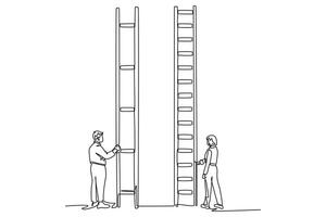 One continuous line drawing of Comparing business process concept. Doodle illustration in simple linear style. vector