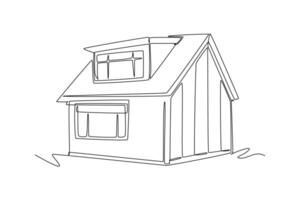 One continuous line drawing of cute house or small building concept Doodle illustration vector