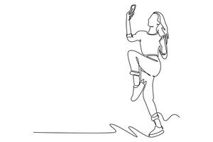 Continuous one line drawing People holding, using mobile phones concept vector