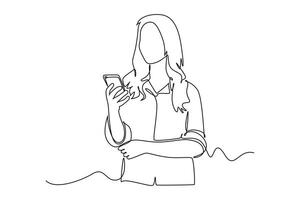 Continuous one line drawing People holding, using mobile phones concept vector