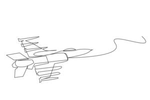 modern fighter plane in the air power vehicle one line art design vector