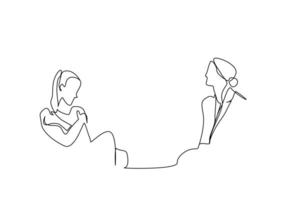mujer hembra paciente psicológico depresión terapia médico juntos sesión hablando humano salud uno línea Arte diseño vector