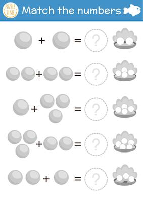 How many pearls game. Under the sea math addition activity for preschool children. Simple ocean life printable counting worksheet for kids with seashell and jewelry