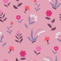 Seamless pattern in pink, red, purple and white colors with cute flowers. graphics. vector