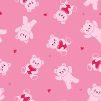 Pink seamless pattern with toy bears and hearts. graphics. vector