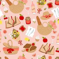 Seamless pattern with outdoor picnic items. graphics. vector