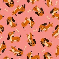 Seamless pattern with cute dachshunds and bones. graphics. vector