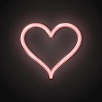 Red bright neon heart isolated on a dark background. vector