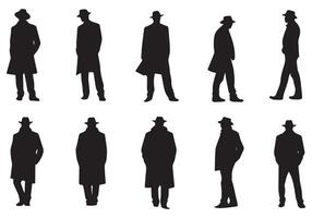 silhouette of a group of men walking on white background vector