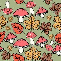 seamless pattern with the theme of autumn, mushrooms and dry leaves can be used for print on fabric, wallpaper, digital decoration, vector