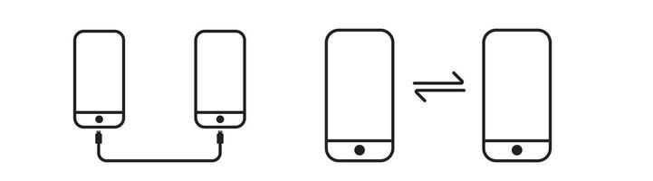 transferir archivo desde teléfono inteligente a teléfono inteligente utilizando cable cable y inalámbrico icono ilustración vector