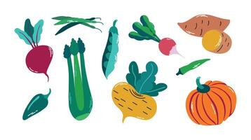 set of vegetables, vegetarian food, healthy and fresh icon clipart illustration vector