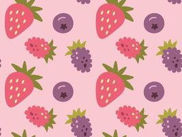 abstract seamless pattern with blueberry, strawberry and blackberry. Trendy hand drawn texture. Modern design. vector