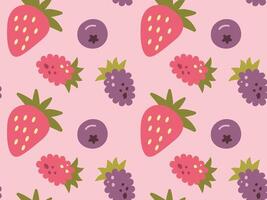 abstract seamless pattern with blueberry, strawberry and blackberry. Trendy hand drawn texture. Modern design. vector