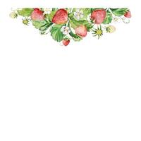 Border with watercolor straberries and leaves vector