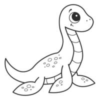 Coloring page with a picture of a cute aquatic dinosaur. Coloring book for children and adults vector