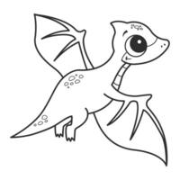 Coloring page with a picture of a cute flying dinosaur. Coloring book for children and adults vector