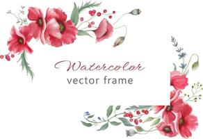 watercolor floral greeting card. Hand drawn illustration with red poppies isolated on transparent background. EPS. vector