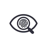 Magnifier with eye outline icon. Find icon, investigate concept symbol. Magnifying glass identification icon. Finger Print Search icon vector