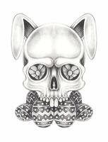 Skull bunny easter day design by hand drawing on paper. vector