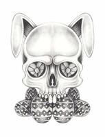 Skull bunny easter day design by hand drawing on paper. vector