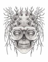 Demon skull surreal art design by hand drawing on paper. vector