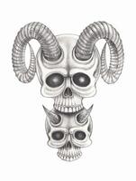 Demon skull tattoo design by hand drawing on paper. vector