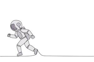 Single continuous line drawing astronaut doing light exercise. Running aims to maintain heart health. Astronaut with healthy life style. Good mental. Spaceman. One line design illustration vector