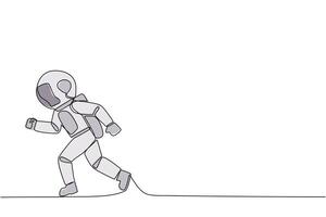 Single continuous line drawing astronaut doing light exercise. Running aims to maintain heart health. Astronaut with healthy life style. Good mental. Spaceman. One line design illustration vector