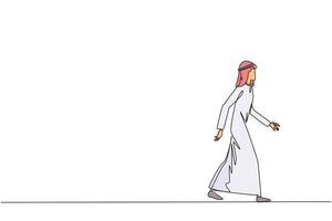 Single continuous line drawing Arabian businessman walking to canteen to break and lunch. Taking time for a while to hone ideas back into brilliant ideas. Success. One line design illustration vector