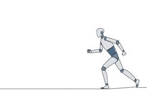 Single one line drawing smart robotic doing light exercise. Running aims to maintain heart health. The robot with healthy life style. Good mental. AI tech. Continuous line design graphic illustration vector