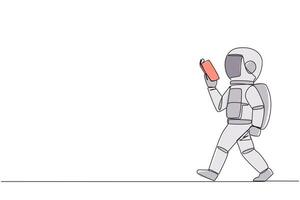 Continuous one line drawing astronaut walking to the left reading book. Gesture of memorizing something from book. Read anywhere. Addicted reading. Book festival. Single line draw illustration vector