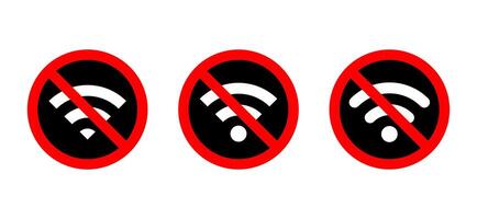 Set of no wifi zone sign icon. Wireless network with prohibition symbol vector