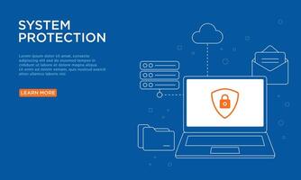 Outline illustration of cyber system security. Suitable for antivirus and system protection landing page background template. vector
