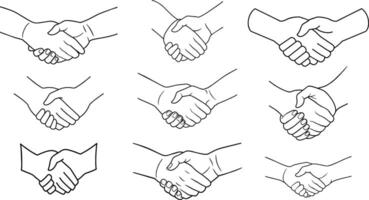 Set of holding hands line art vector