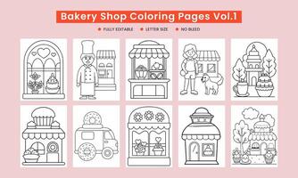 Hand drawn bakery shop coloring pages vector