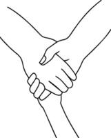 Three holding hands hand drawn line art vector